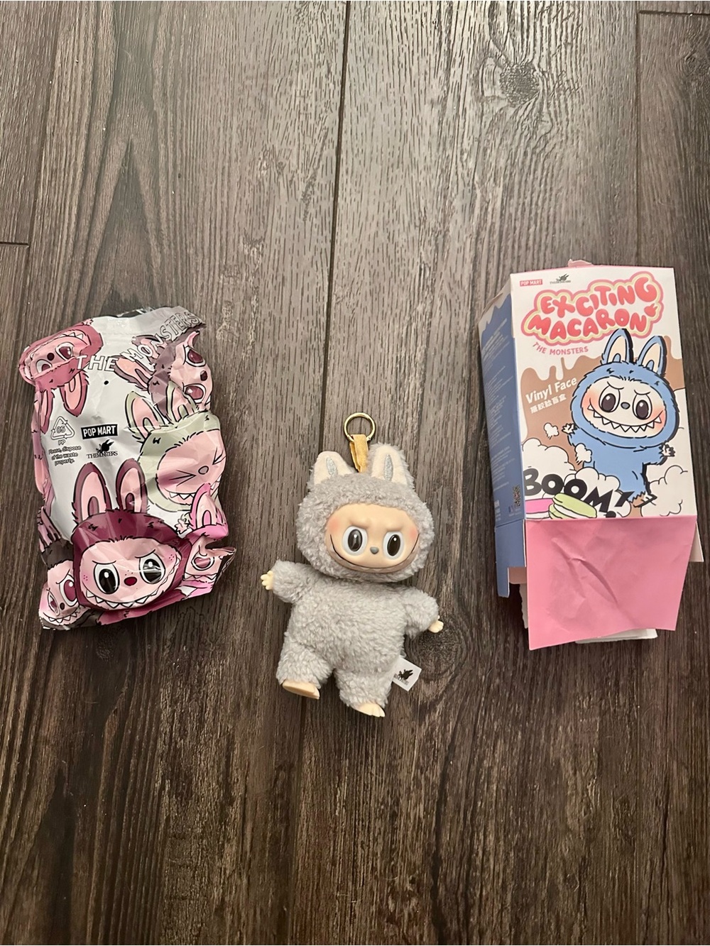Opened box but NEW  Labubu Exciting Macaron Plush Keychain - Grey Bunny Costume